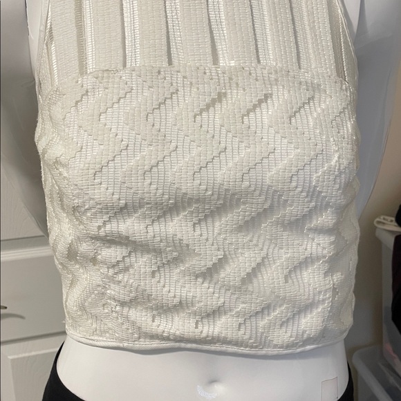 MILLY IVORY GEOMETRIC TEXTURED SIDE EXPOSED ZIPPER RACER BACK CROP TOP NWOT 4 - Picture 3 of 11